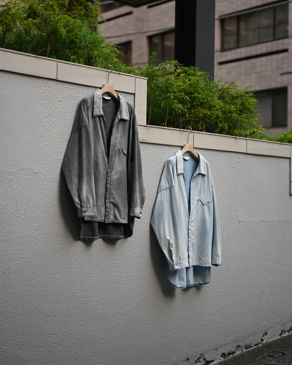 AGING CHAMBRAY LONG SHIRT, black