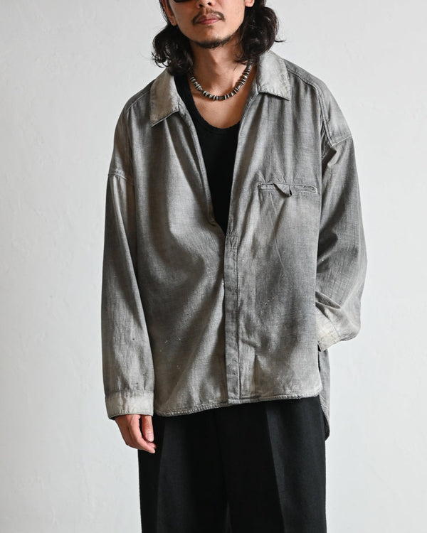 AGING CHAMBRAY LONG SHIRT, black