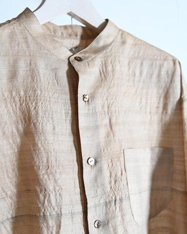 TUSSAR SILK BAND COLLAR SHIRT.-Urig-COELACANTH