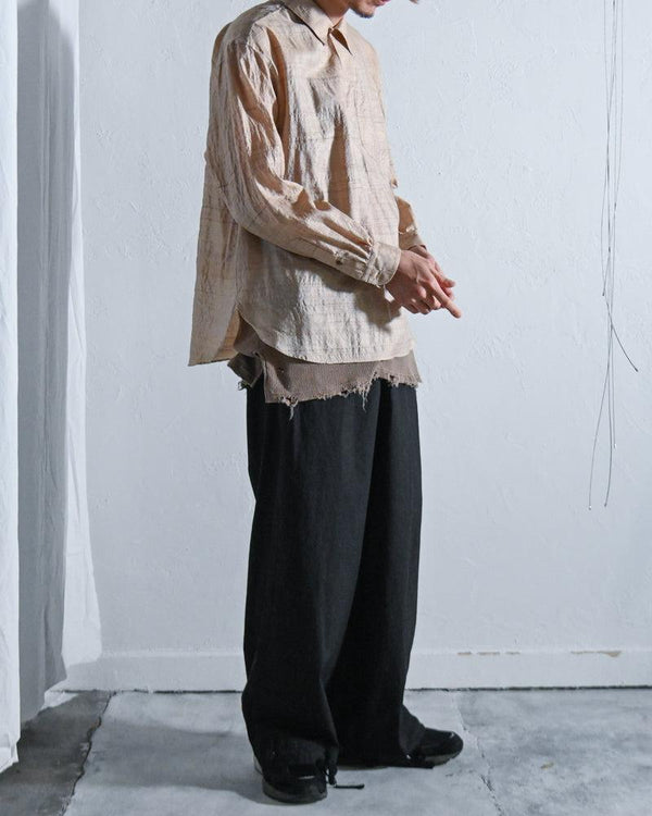 TUSSAR SILK BAND COLLAR SHIRT.-Urig-COELACANTH