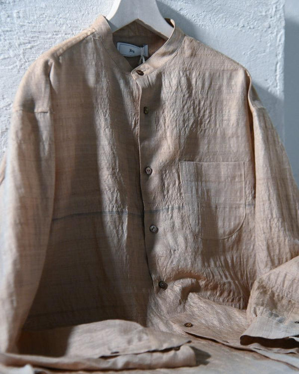 TUSSAR SILK BAND COLLAR SHIRT.-Urig-COELACANTH