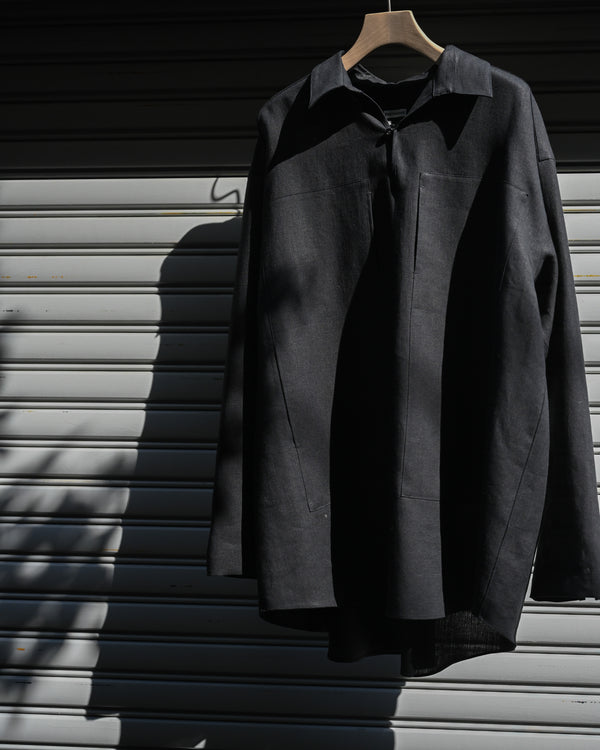 LINEN GATHERED PULL-OVER SHIRT