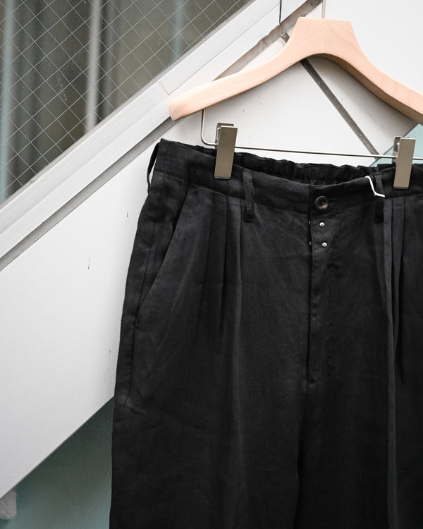 100/S LINEN TUCK SLACKS, black