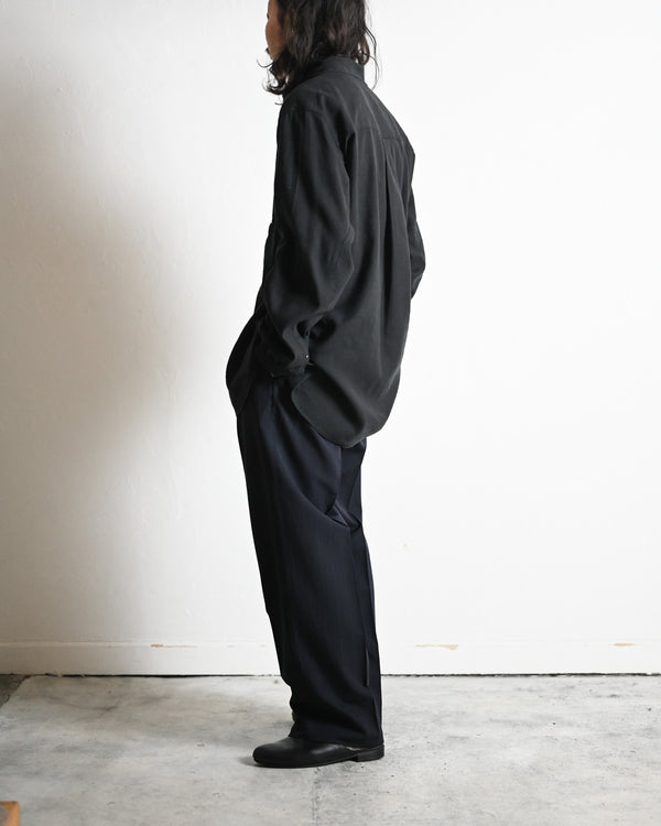 WOOL WASHI STRIPE TUCKED TROUSERS