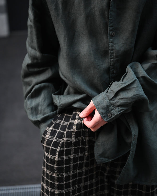 大麻開襟シャツ (草木濃染), 藍×鬱金×墨