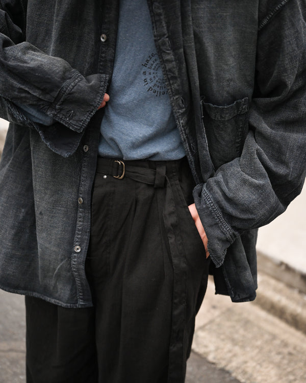 LINEN POPLIN BELT-LESS SLACKS