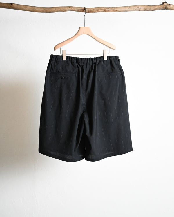 DOUBLE PLEATED WIDE EASY SHORTS, wool kasuri stripe