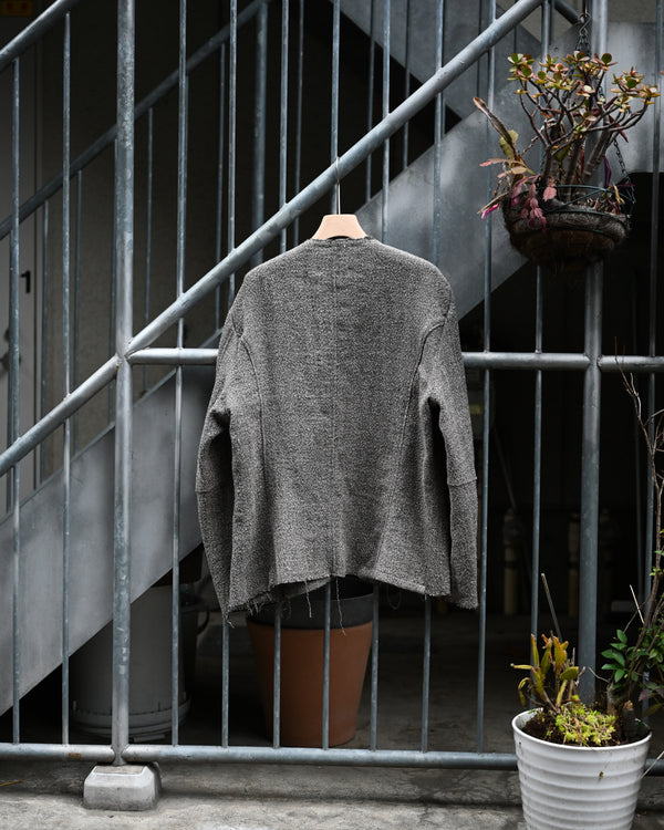 COLLARLESS JACKET, special twisted yarn fabrics