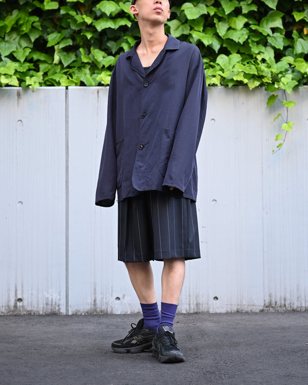 WOOL EXTRA WIDE SHORTS, navy stripe