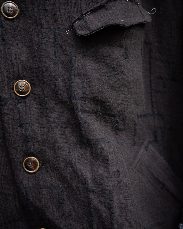 LONG COOK JACKET, dark brown site plan jacquard
