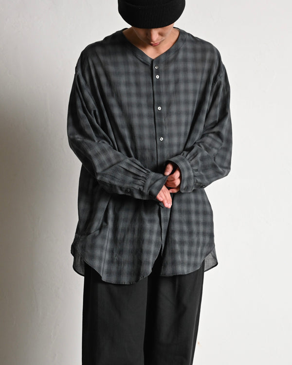 OMBRE CHECK V-COLLAR SEMI LONG SHIRT LS