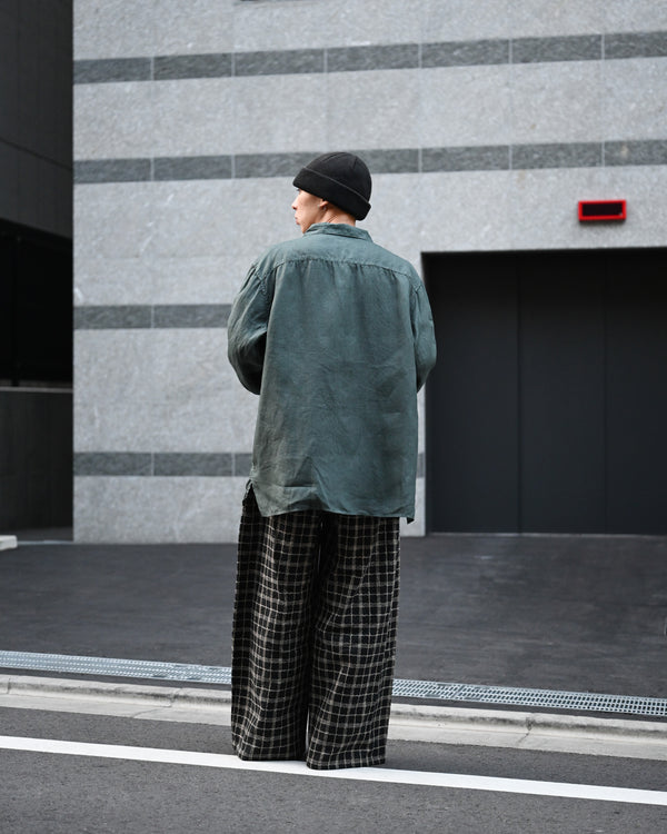 大麻開襟シャツ (草木濃染), 藍×鬱金×墨