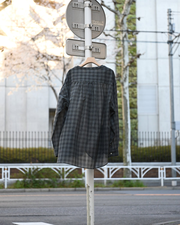 OMBRE CHECK V-COLLAR SEMI LONG SHIRT LS