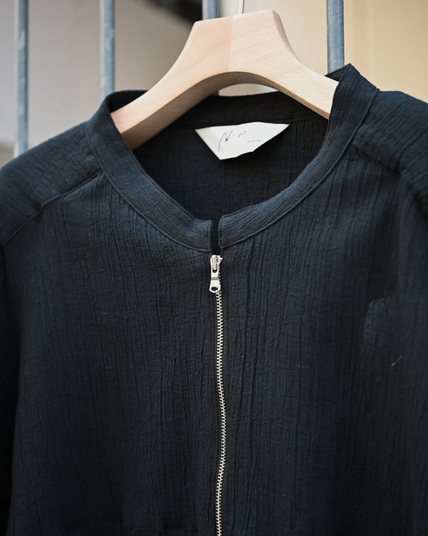 CREPE HALF ZIP SHIRT, black