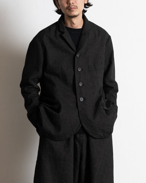 A-LINE TAILORED JACKET, charcoal brown mixed color kasuri