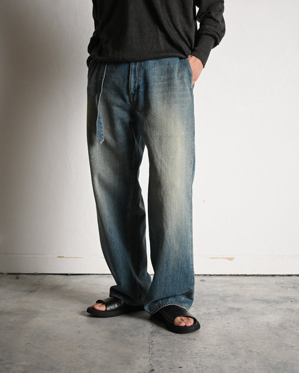 BELTED TROUSERS, raw denim
