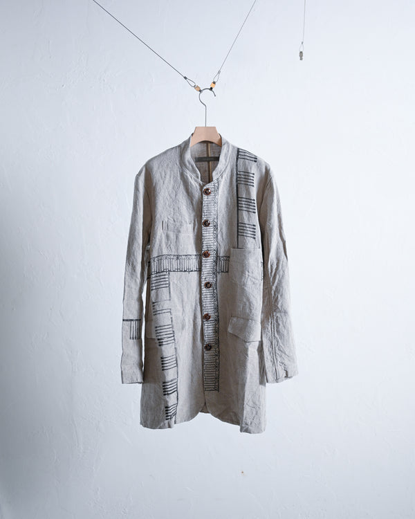 Long Jacket, stumped 14/- linen canvas