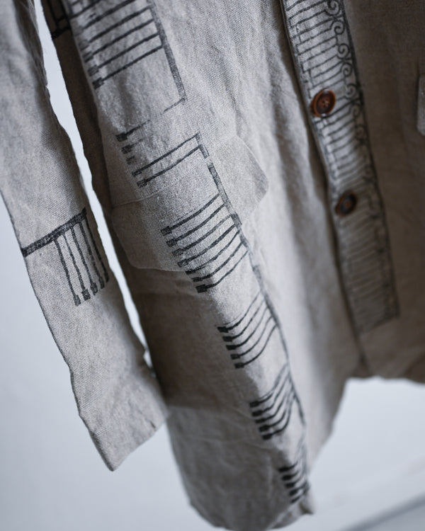 Long Jacket, stumped 14/- linen canvas