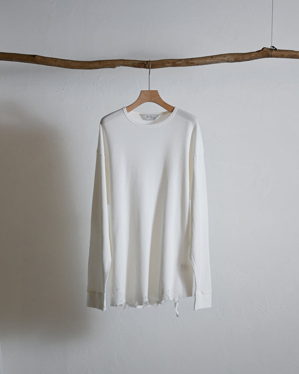 DAMAGE WAFFLE CREW LS T-SHIRT, white