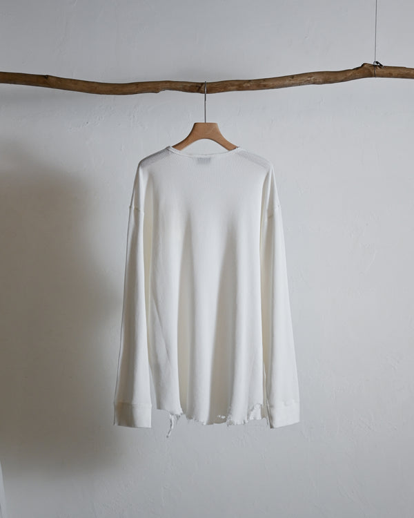 DAMAGE WAFFLE CREW LS T-SHIRT, white
