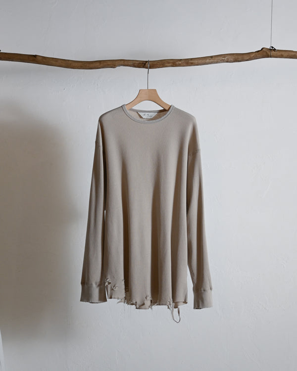 DAMAGE WAFFLE CREW LS T-SHIRT, greige