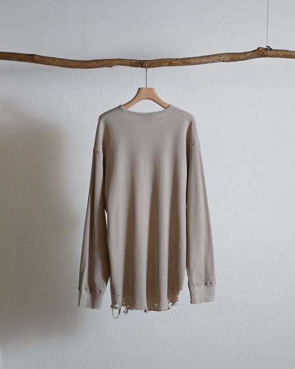 DAMAGE WAFFLE CREW LS T-SHIRT, greige