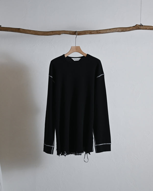 DAMAGE WAFFLE CREW LS T-SHIRT, black