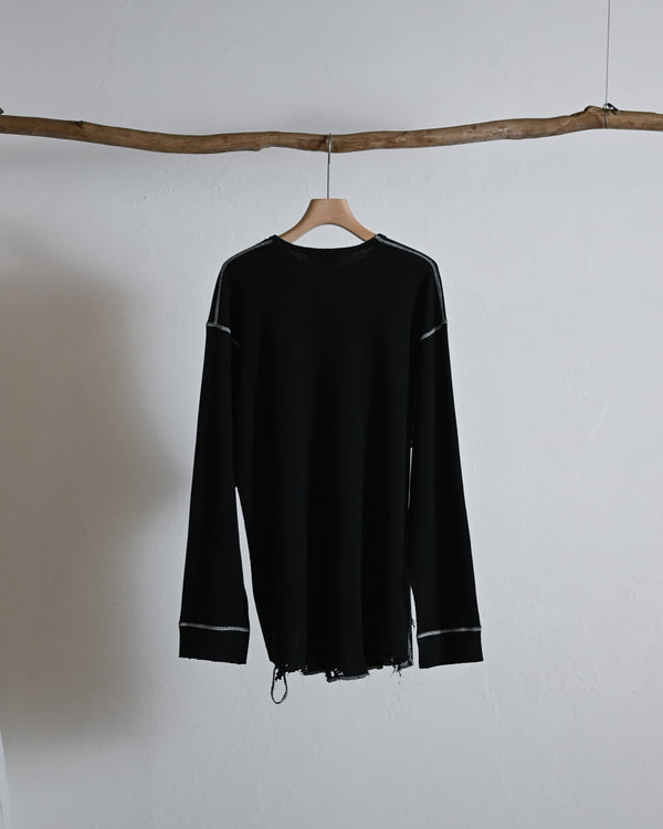 DAMAGE WAFFLE CREW LS T-SHIRT, black