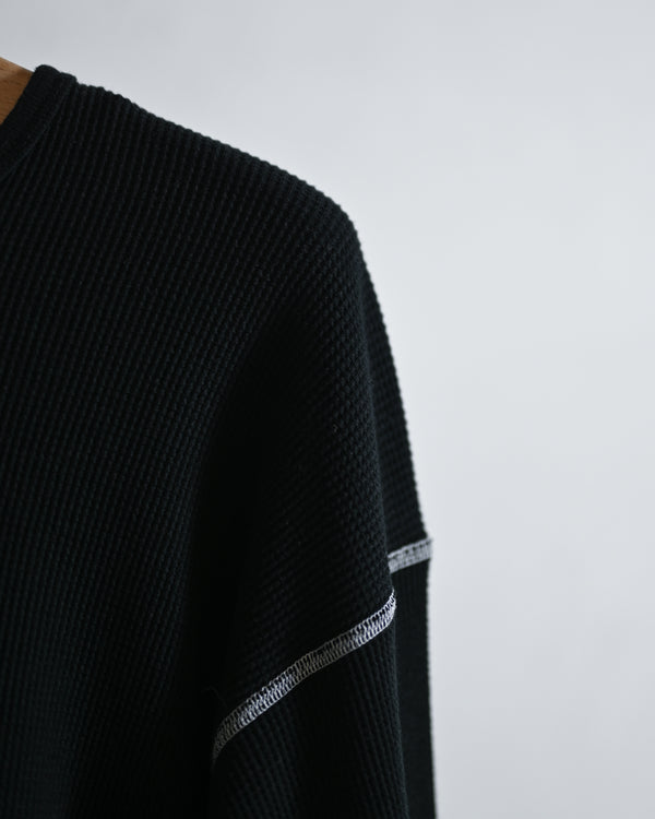 DAMAGE WAFFLE CREW LS T-SHIRT, black