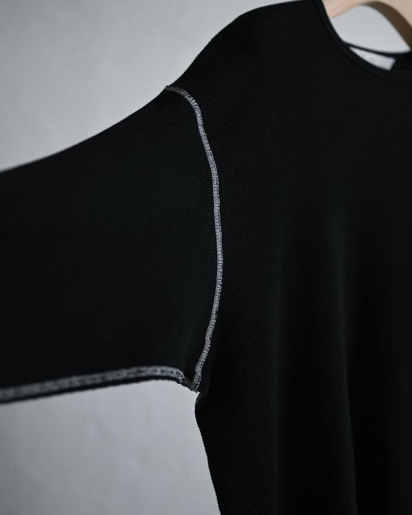 DAMAGE WAFFLE CREW LS T-SHIRT, black