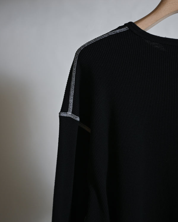 DAMAGE WAFFLE CREW LS T-SHIRT, black