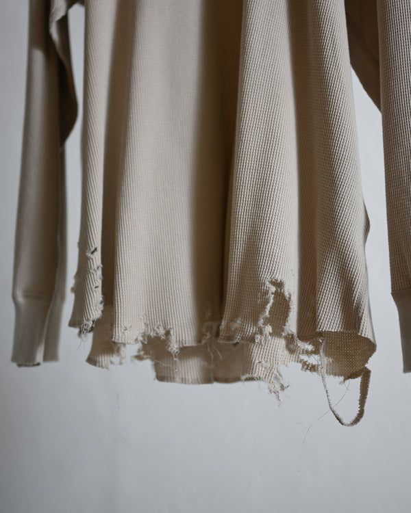 DAMAGE WAFFLE CREW LS T-SHIRT, greige