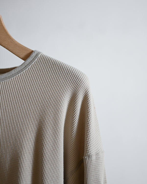 DAMAGE WAFFLE CREW LS T-SHIRT, greige