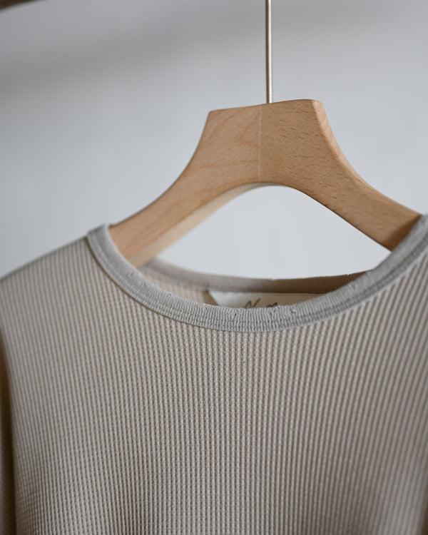 DAMAGE WAFFLE CREW LS T-SHIRT, greige
