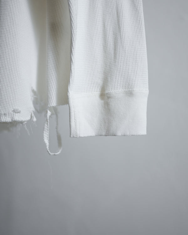 DAMAGE WAFFLE CREW LS T-SHIRT, white