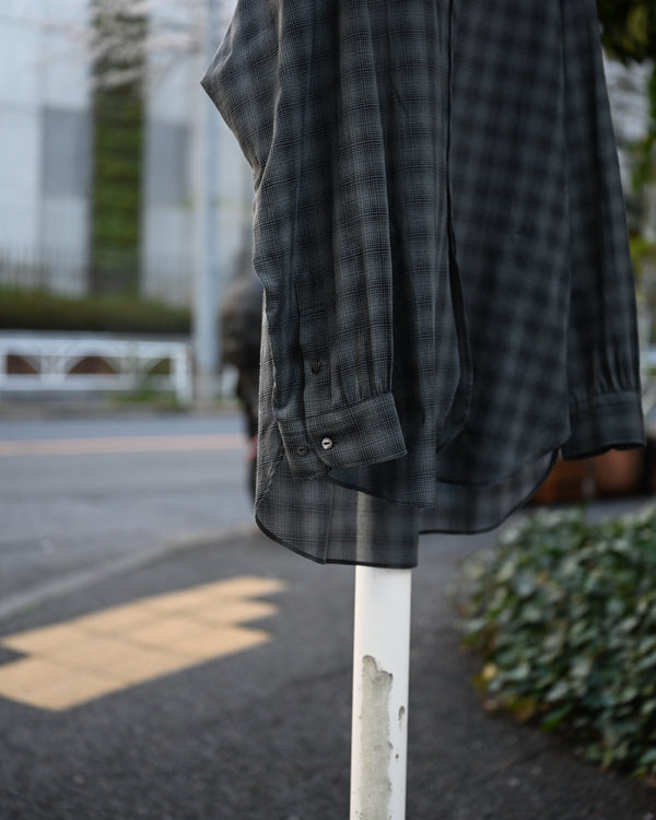 OMBRE CHECK V-COLLAR SEMI LONG SHIRT LS