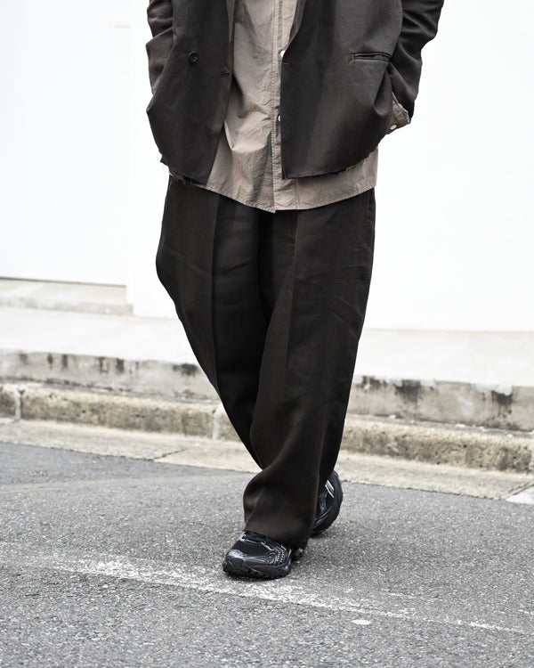 100/S LINEN TUCK SLACKS, brown