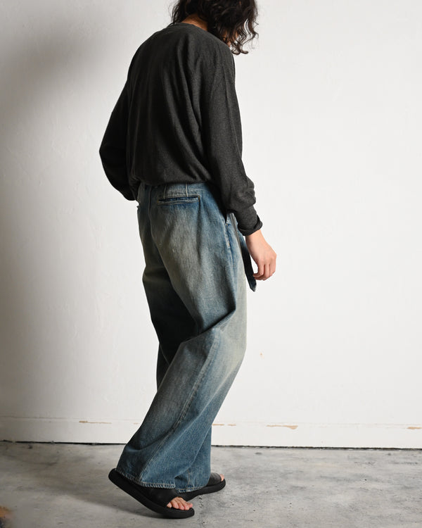 BELTED TROUSERS, raw denim