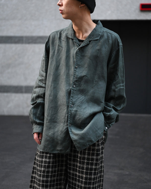 大麻開襟シャツ (草木濃染), 藍×鬱金×墨