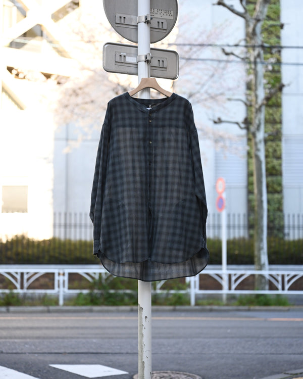 OMBRE CHECK V-COLLAR SEMI LONG SHIRT LS
