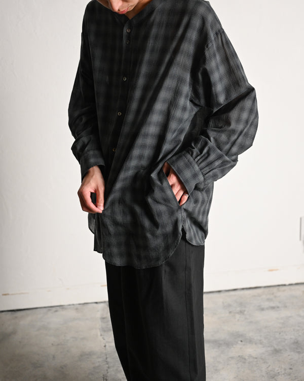 OMBRE CHECK V-COLLAR SEMI LONG SHIRT LS