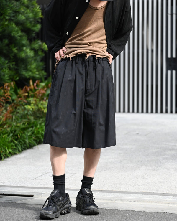 DOUBLE PLEATED WIDE EASY SHORTS, wool kasuri stripe