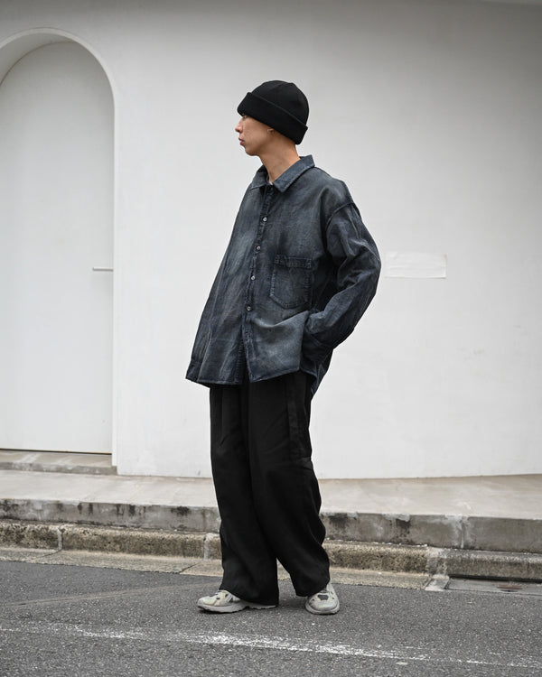 LINEN POPLIN BELT-LESS SLACKS