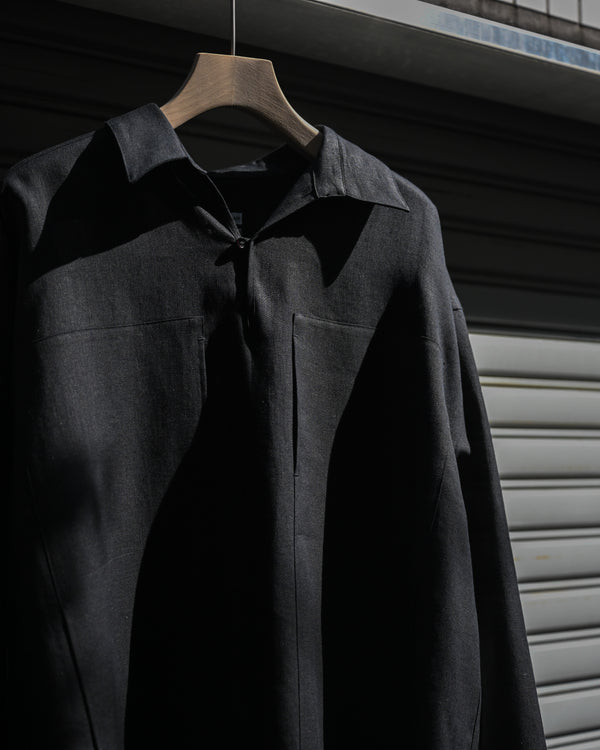 LINEN GATHERED PULL-OVER SHIRT