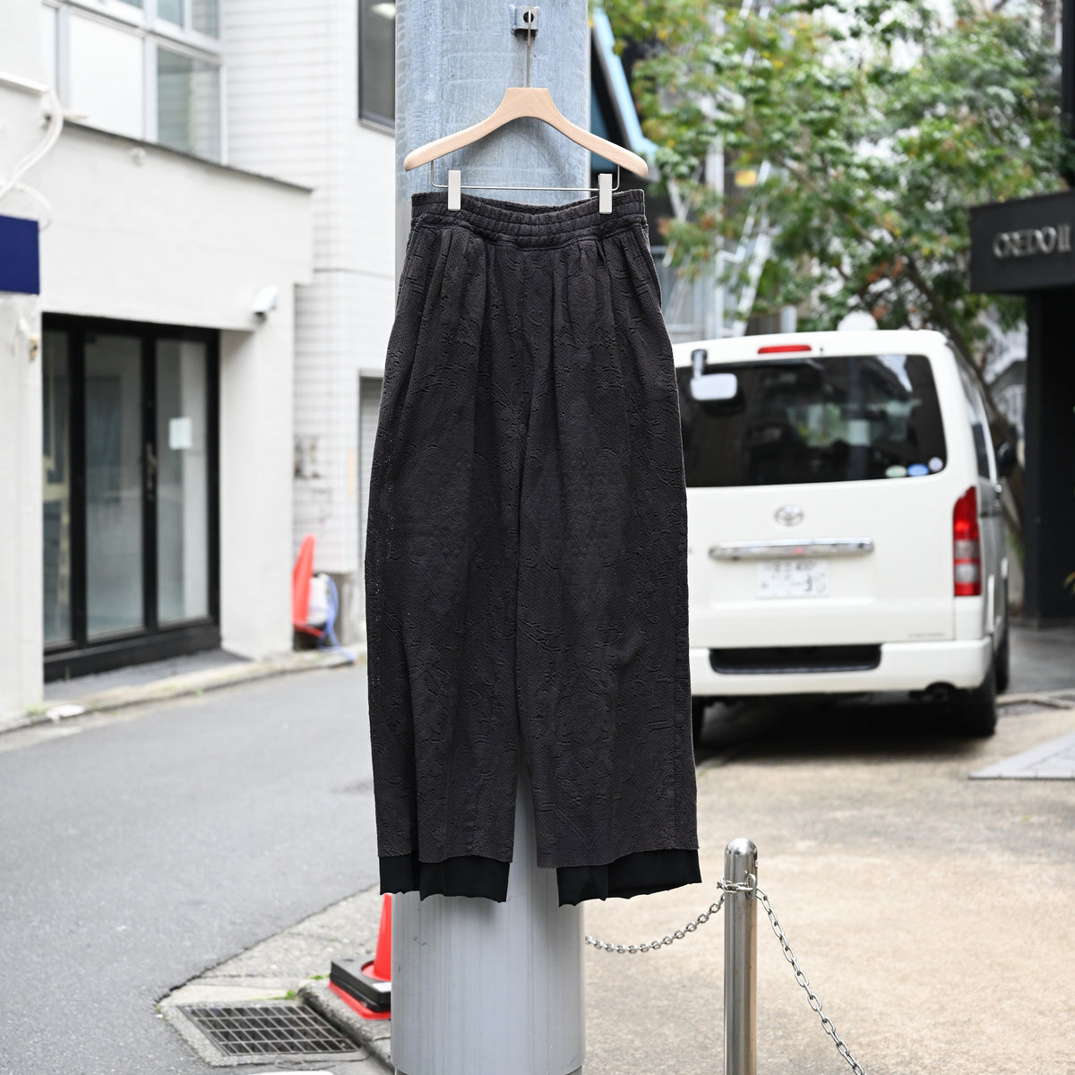 ANCELLM アンセルム - AGING LACE DOUBLE PANEL SLACKS, black 