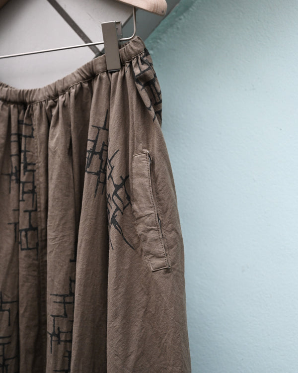 4PANEL SKIRT -kahki(print), lattice pattern