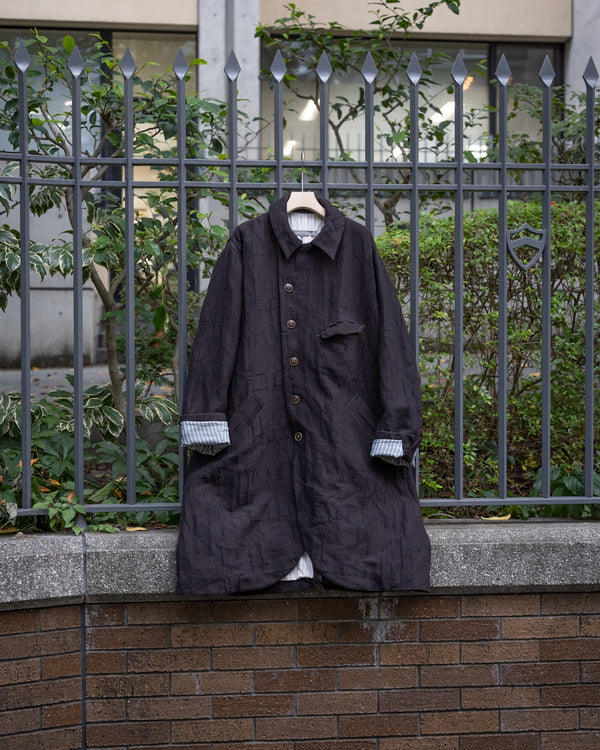 LONG COOK JACKET, dark brown site plan jacquard