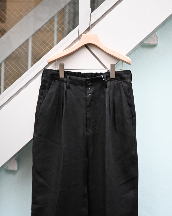 100/S LINEN TUCK SLACKS, black