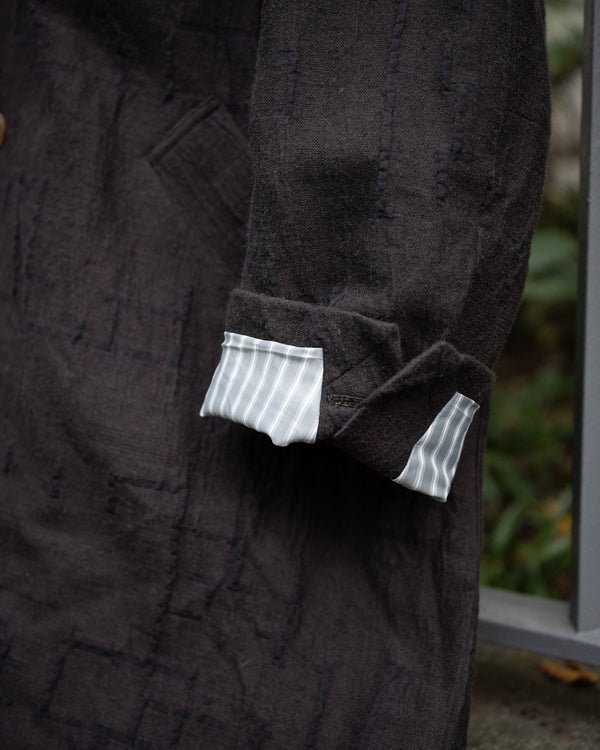 LONG COOK JACKET, dark brown site plan jacquard