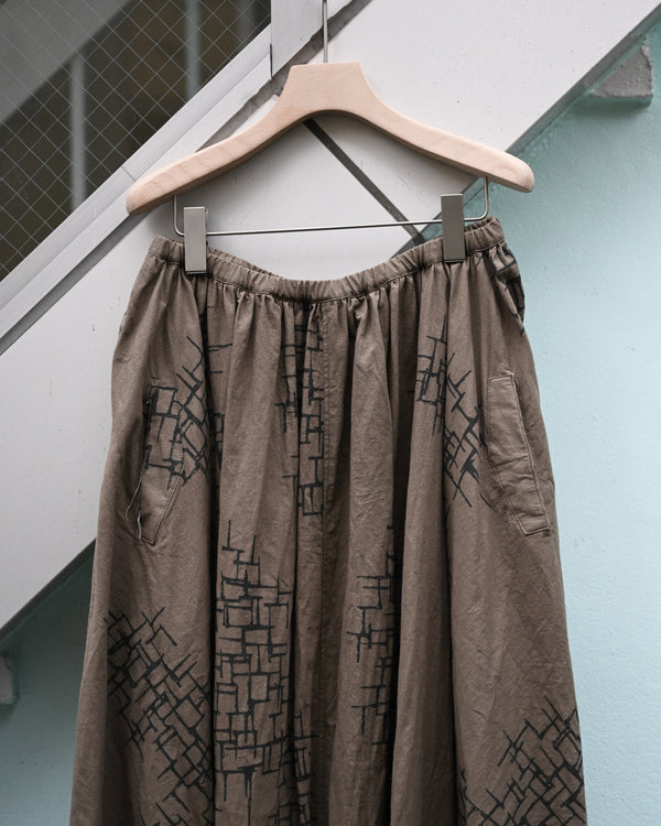 4PANEL SKIRT -kahki(print), lattice pattern